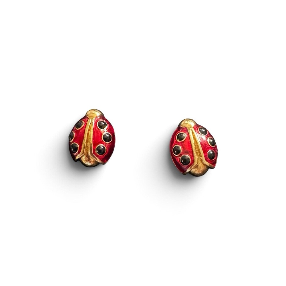 Vintage Avon Ladybug Stud Earrings - Perfect for Noah Kahan Concert Gold Red